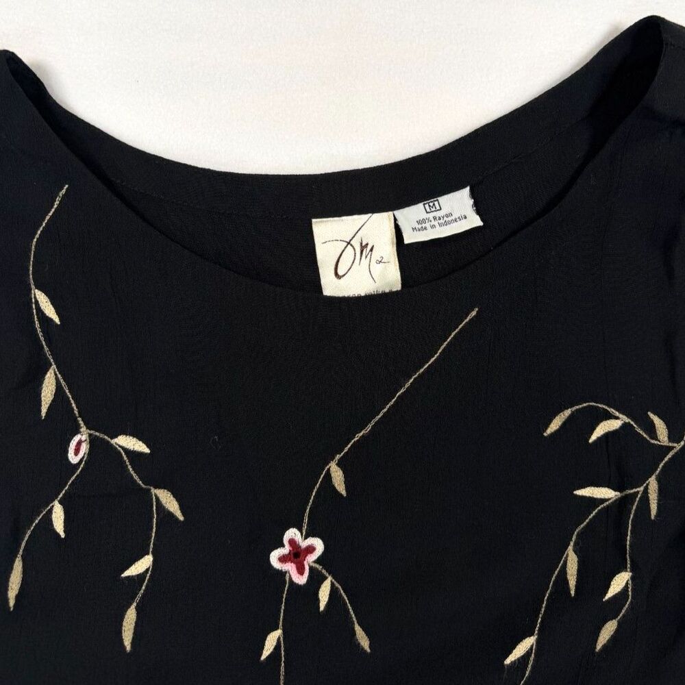 Vtg 90s Whimsigoth Fairy Grunge Black Sleeveless Floral Embroidered Maxi Dress M - Picture 3 of 5